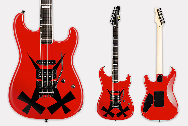 ESP Custom Shop Chris Degarmo "Cross Daggers" ST 2023 - Red With Black Cross Daggers Graphic w/OHSC (Available now!)