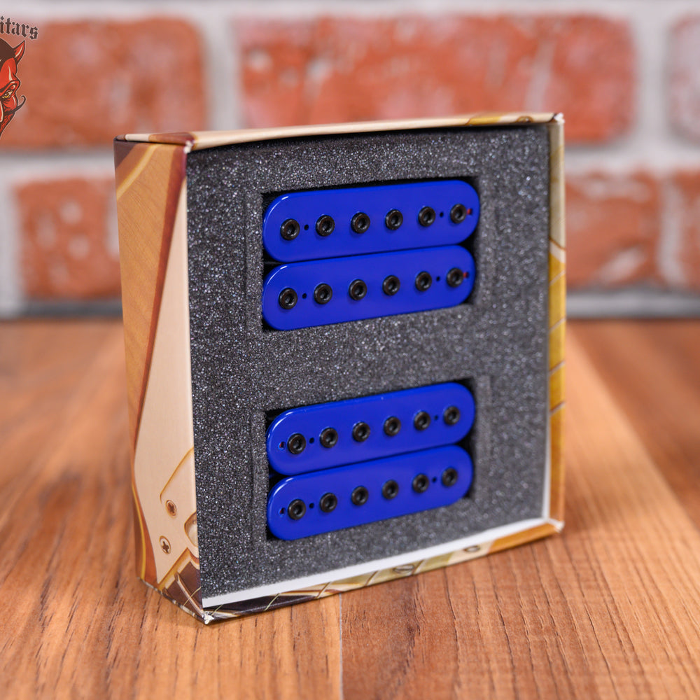 
                      
                        Bare Knuckle Juggernaut Humbucker set with Blue Bobbins and Black Bolts 53mm Trem Spaced
                      
                    