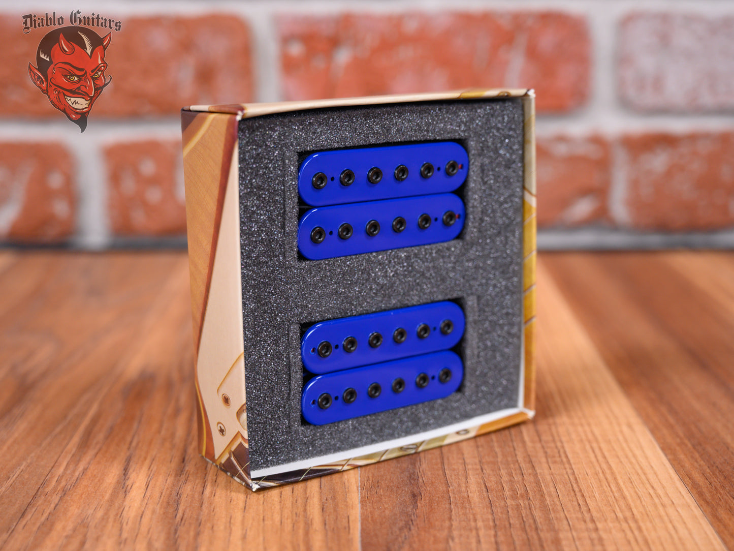 Bare Knuckle Juggernaut Humbucker set with Blue Bobbins and Black Bolts 53mm Trem Spaced