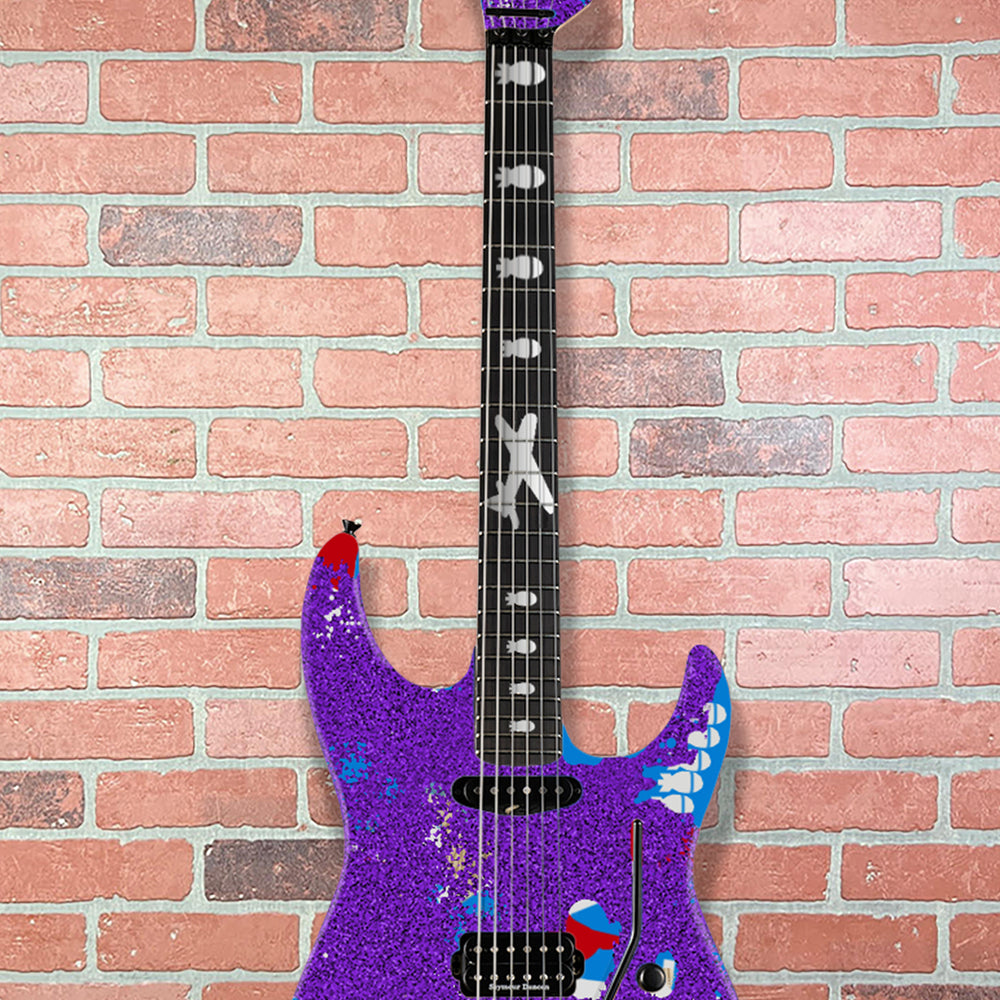 (Pre-Order) ESP Custom Shop George Lynch - Purple Sparkle Painted Over Kamikaze-II Graphic Distressed With Matching Headstock