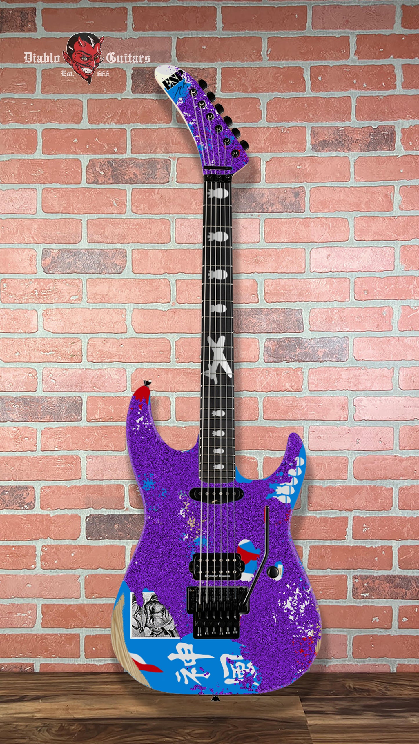 (Pre-Order) ESP Custom Shop George Lynch - Purple Sparkle Painted Over Kamikaze-II Graphic Distressed With Matching Headstock