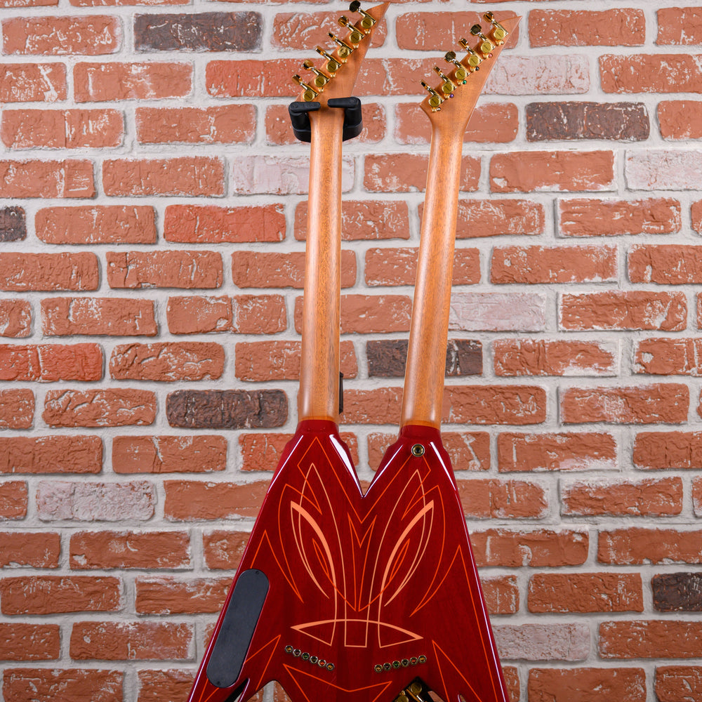 
                      
                        Jackson USA Custom Shop Master Built King V Double Neck Flame Maple Top in Transparent Red with Pinstripes 2007 w/OHSC
                      
                    