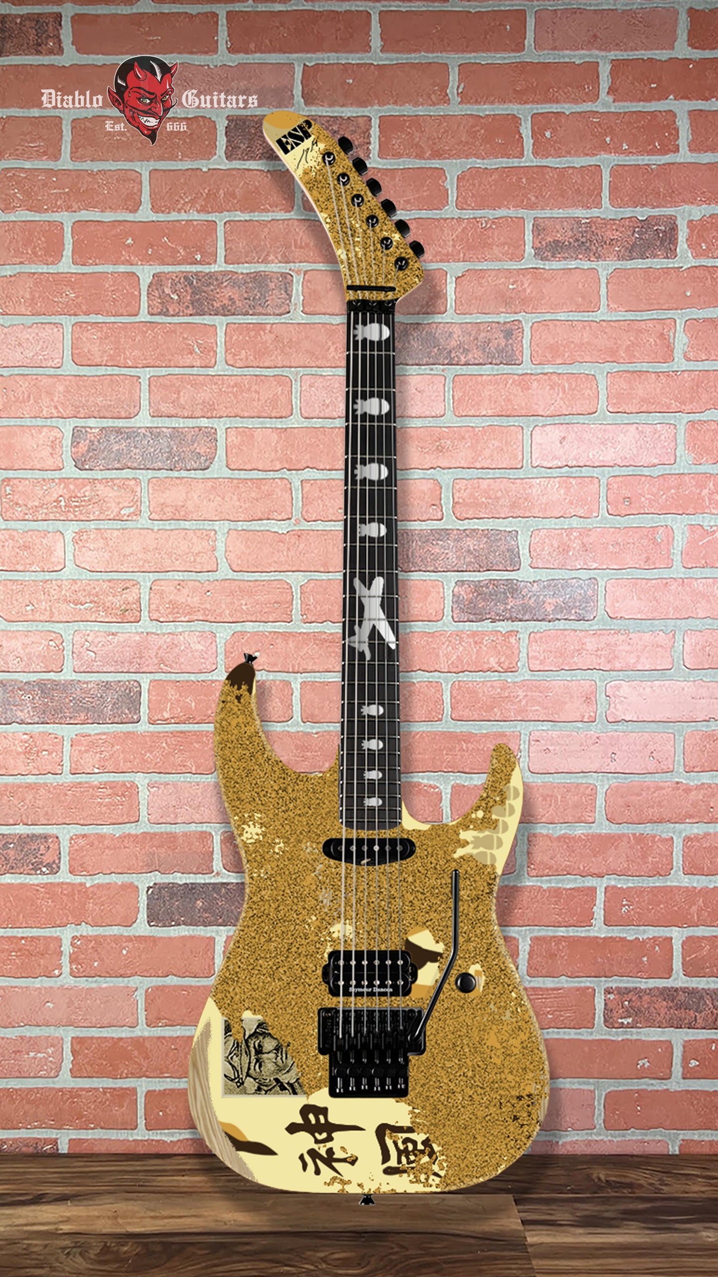 (Pre-Order) ESP Custom Shop George Lynch - Aztec Gold Sparkle Painted Over Kamikaze-III Graphic Distressed With Matching Headstock