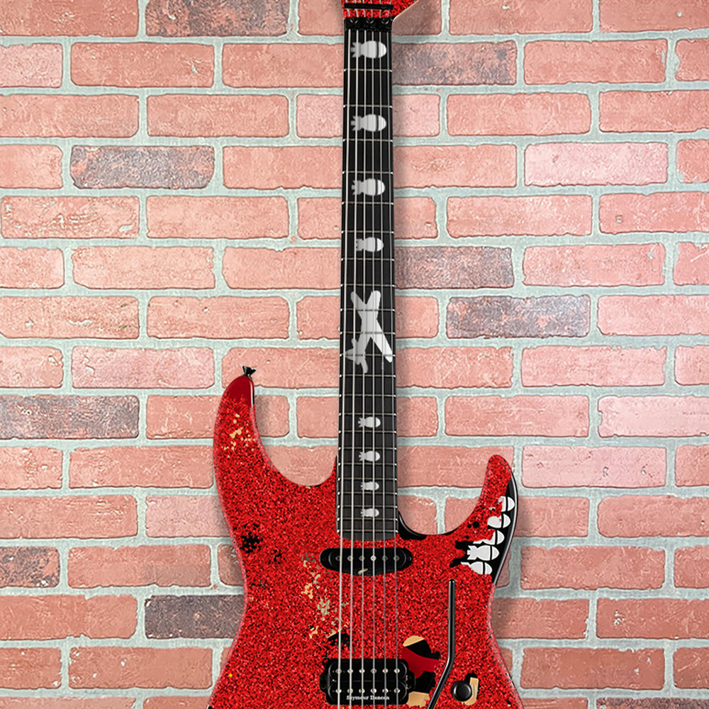 (Pre-Order) ESP Custom Shop George Lynch - Red Sparkle Painted Over Kamikaze-I Graphic Distressed With Matching Headstock