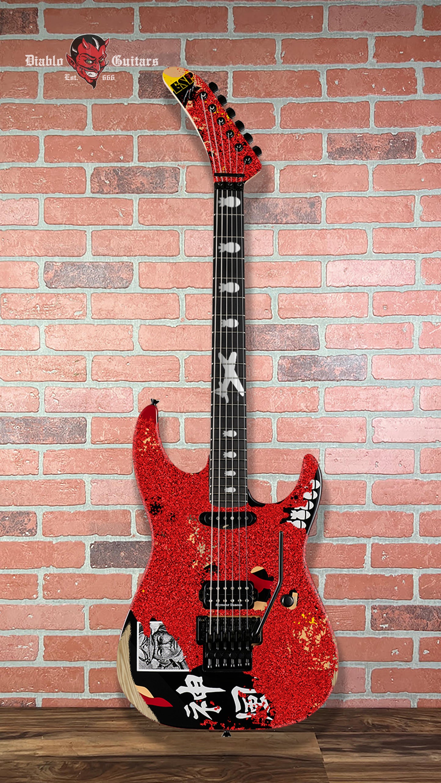 (Pre-Order) ESP Custom Shop George Lynch - Red Sparkle Painted Over Kamikaze-I Graphic Distressed With Matching Headstock