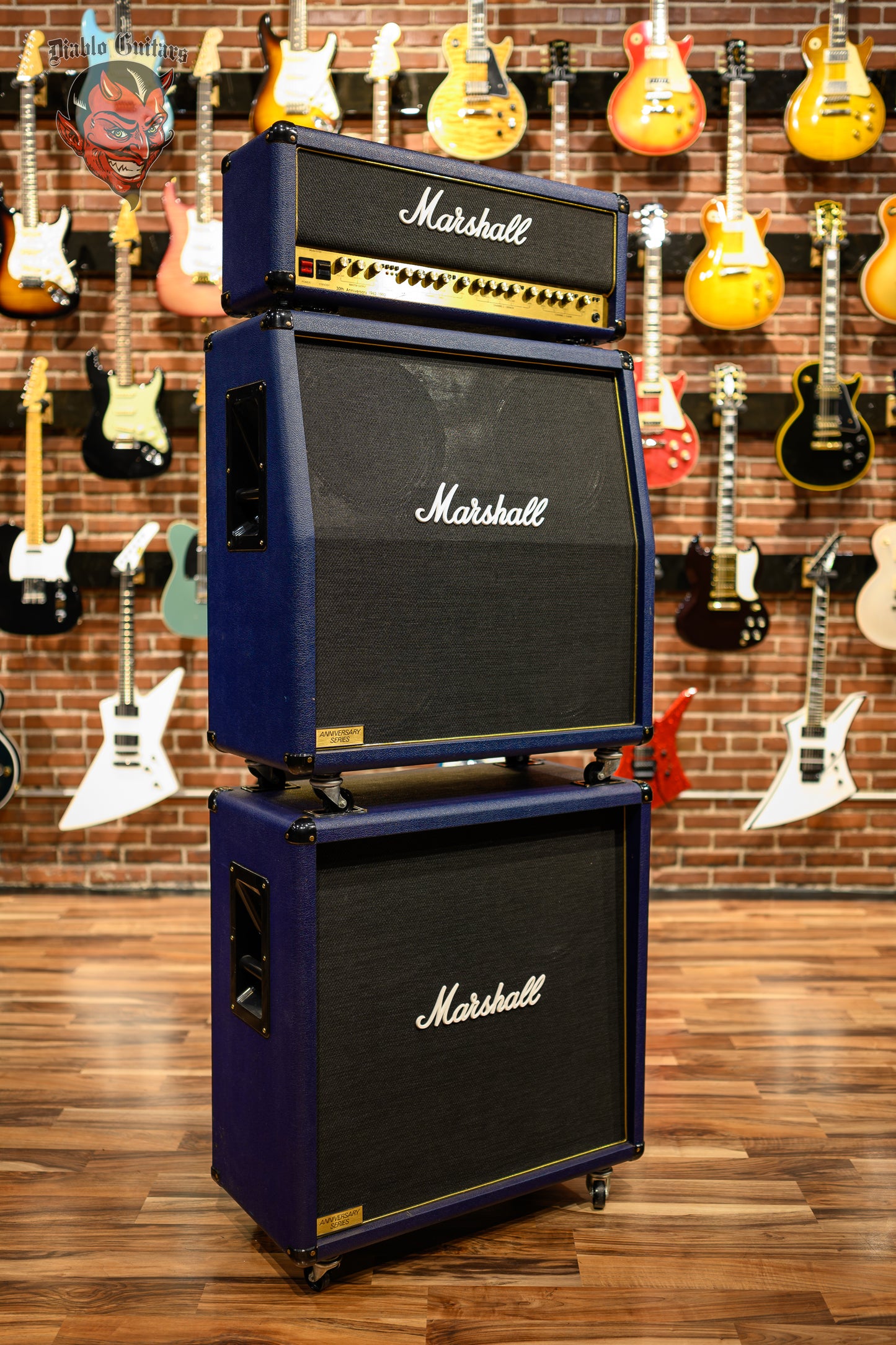 Marshall 6100 30th Anniversary Series 3-Channel 100-Watt Guitar Amp Head 1992 Blue w/ Matching 4x12 6960A & 6960B Cabs