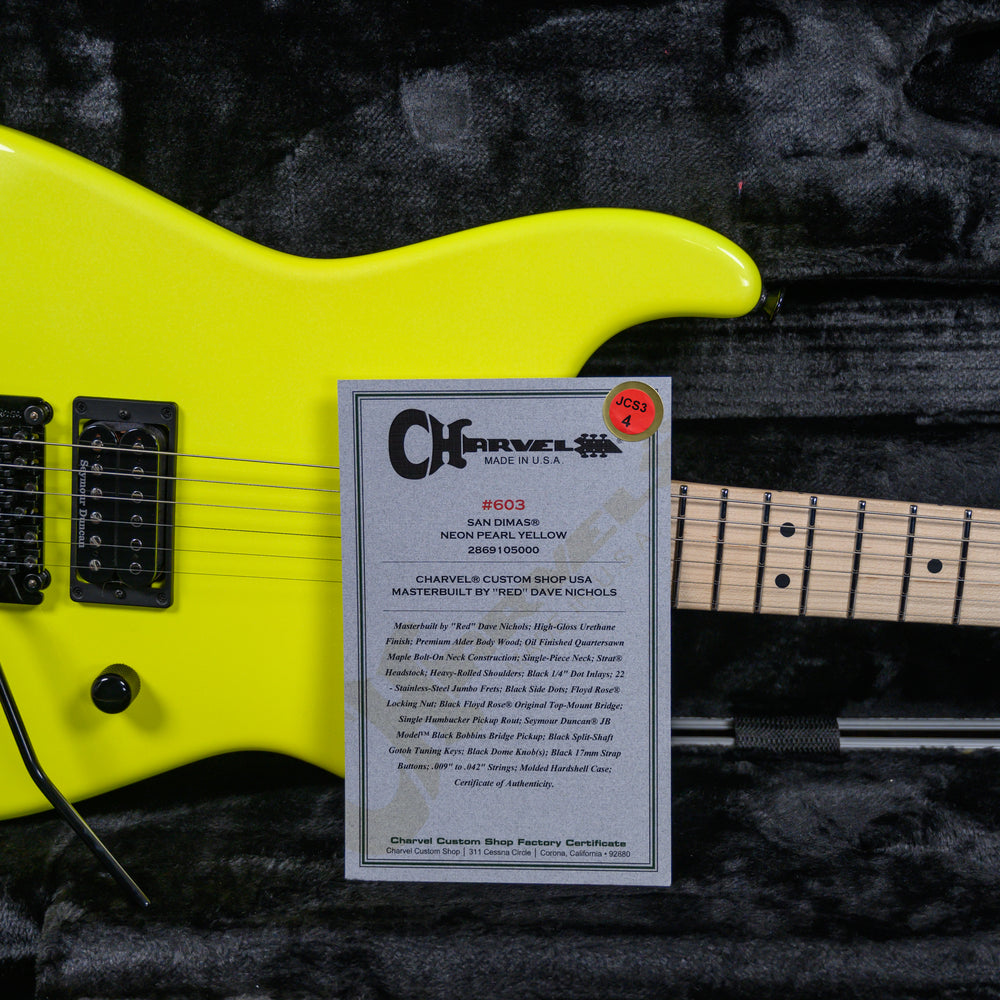 
                      
                        Charvel USA Custom Shop San Dimas Namm Edition #603 Master Built by “Red” Dave Nicholes Neon Pearl Yellow 2025 w/OHSC
                      
                    