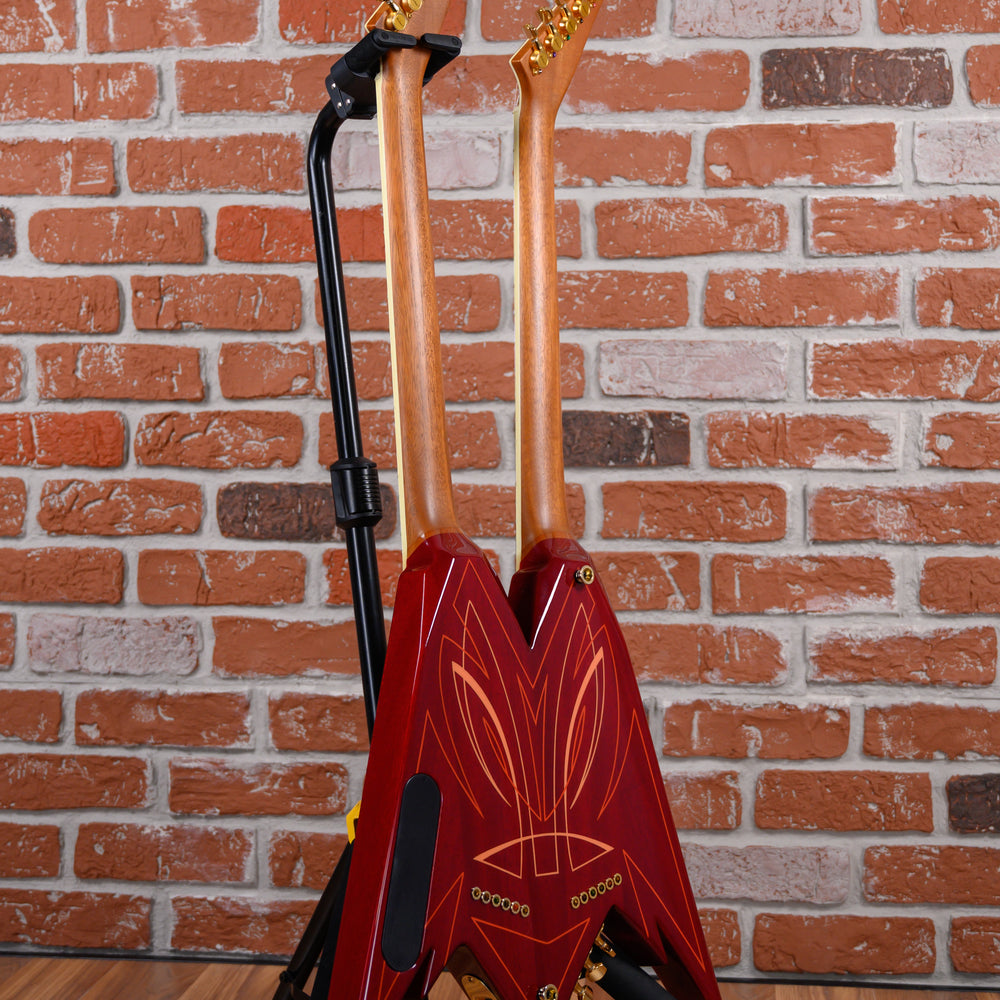 
                      
                        Jackson USA Custom Shop Master Built King V Double Neck Flame Maple Top in Transparent Red with Pinstripes 2007 w/OHSC
                      
                    