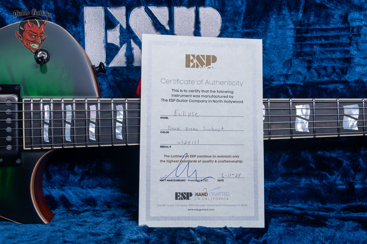 ESP USA Custom Shop Eclipse Dark Green Sunburst 2024 w/ OHSC COA