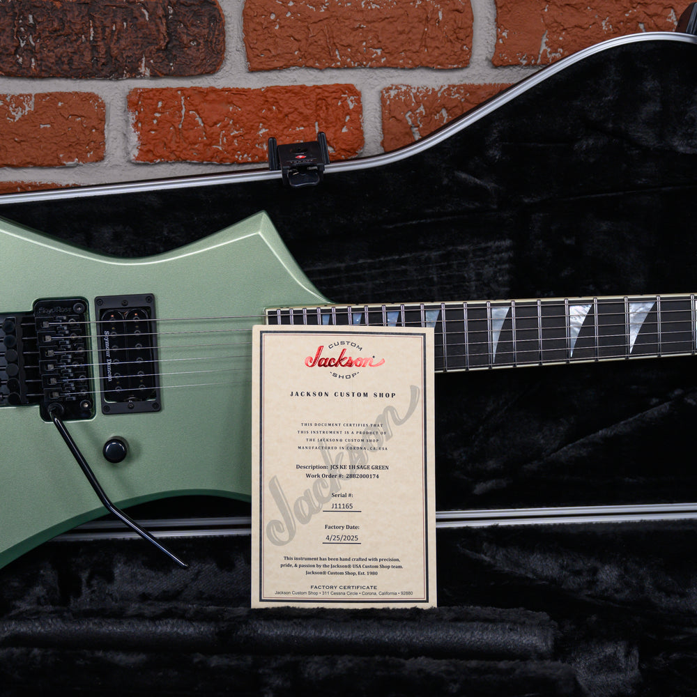
                      
                        Jackson USA Custom Shop KE-1H Kelly Sage Green Metallic 2025 w/OHSC
                      
                    
