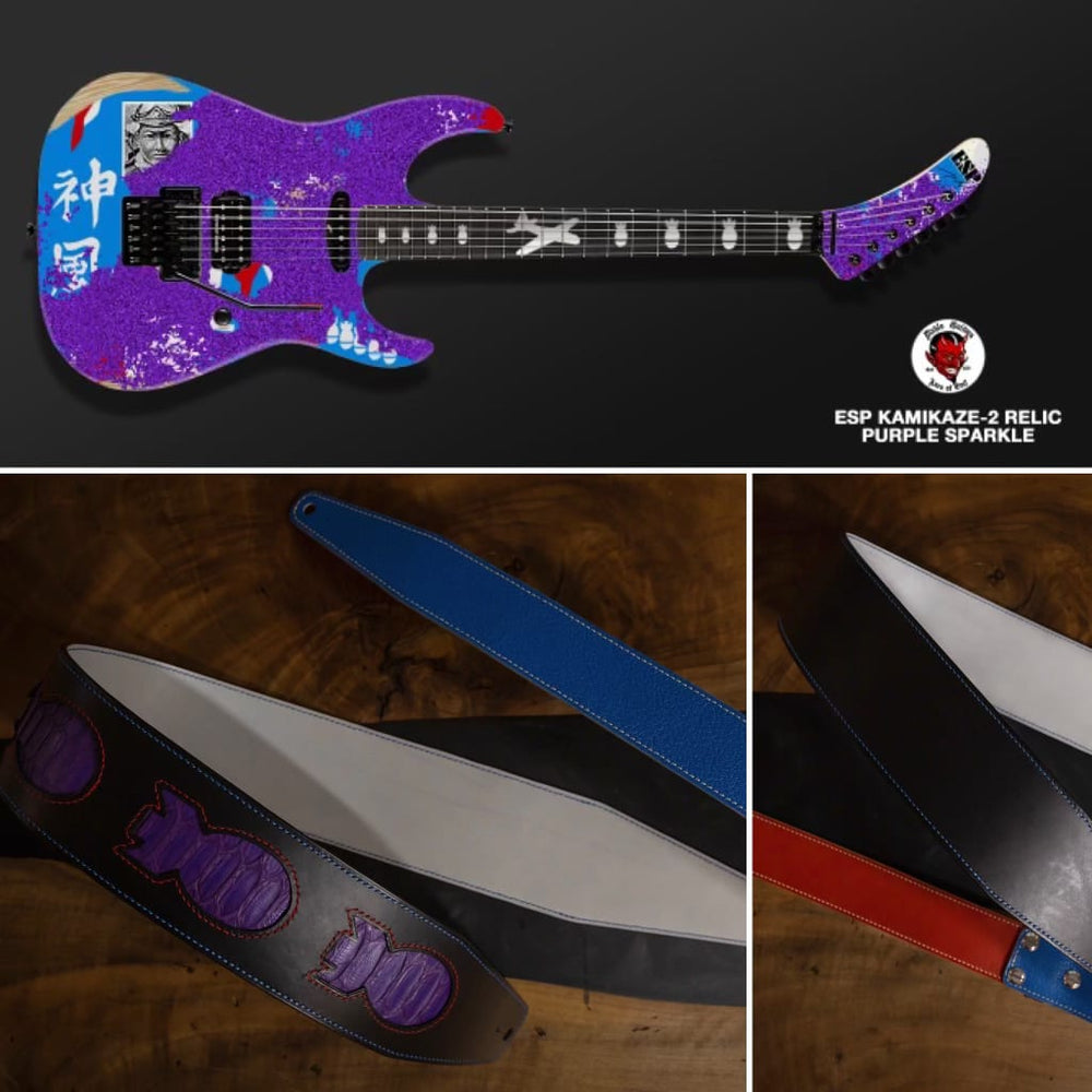 
                      
                        (Pre-Order) ESP Custom Shop George Lynch - Purple Sparkle Painted Over Kamikaze-II Graphic Distressed With Matching Headstock
                      
                    