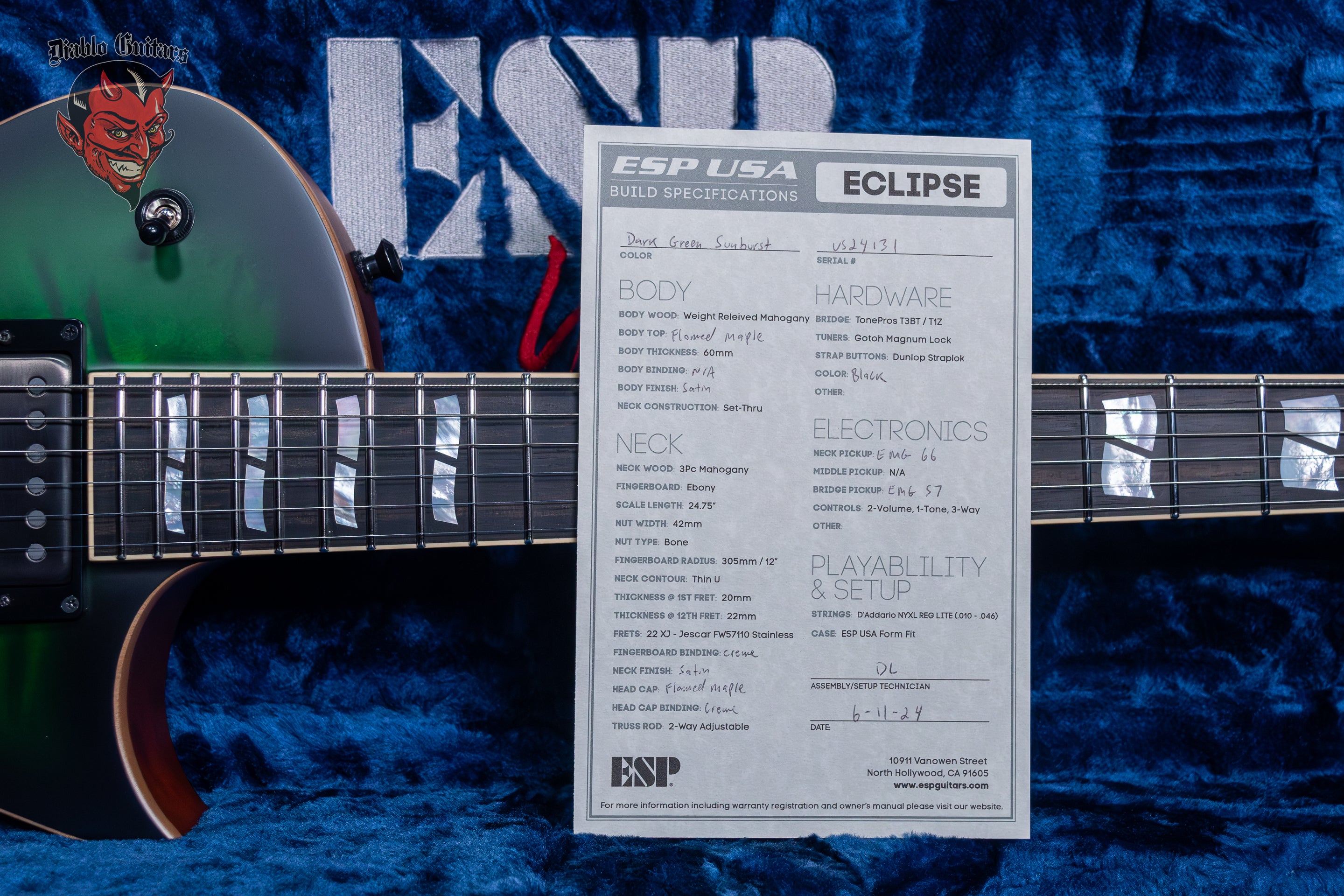 ESP USA Custom Shop Eclipse Dark Green Sunburst 2024 w/ OHSC COA