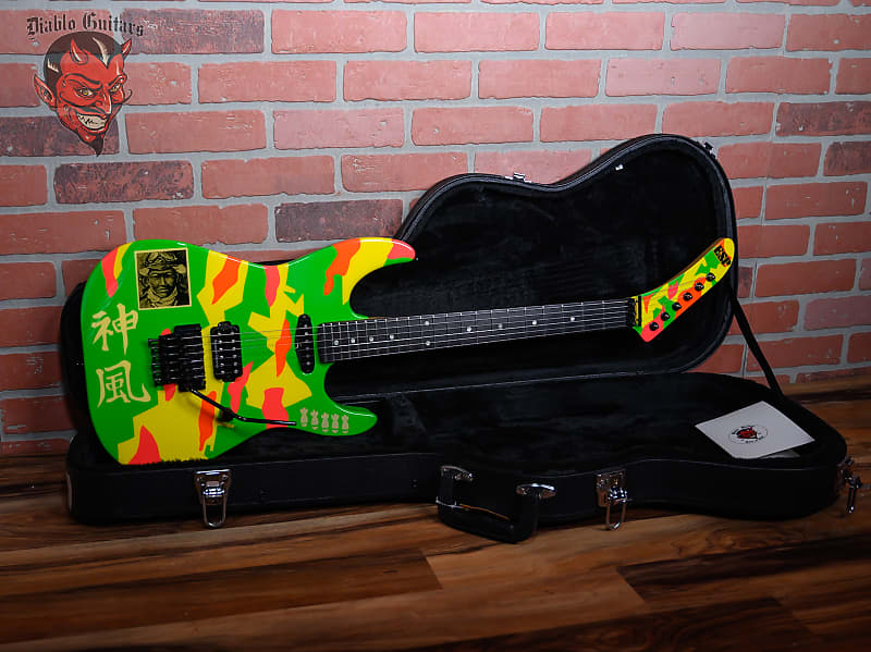 ESP Kamikaze IV George Lynch Signature Neon Green with Kamikaze Graphic 1989 w/Hardshell Case