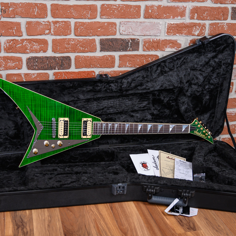 Jackson USA Custom Shop RR 2H TOM FMT MAH Slab Top Rhoads Flame Maple Top in Transparent Green 2024 w/OHSC