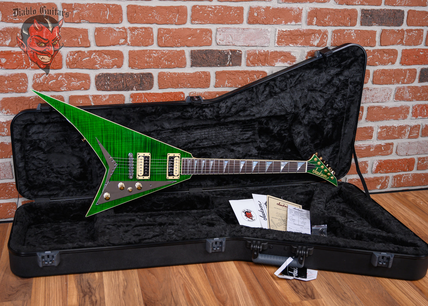 Jackson USA Custom Shop RR 2H TOM FMT MAH Slab Top Rhoads Flame Maple Top in Transparent Green 2024 w/OHSC
