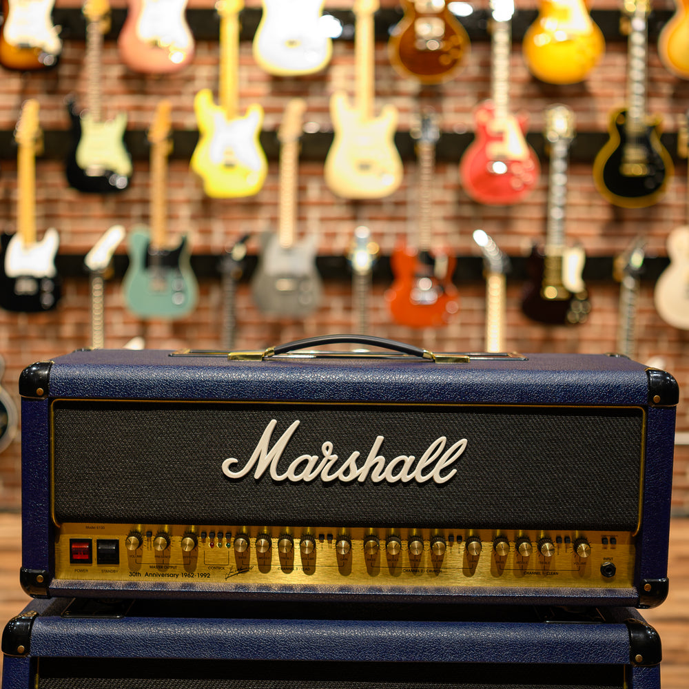 
                      
                        Marshall 6100 30th Anniversary Series 3-Channel 100-Watt Guitar Amp Head 1992 Blue w/ Matching 4x12 6960A & 6960B Cabs
                      
                    