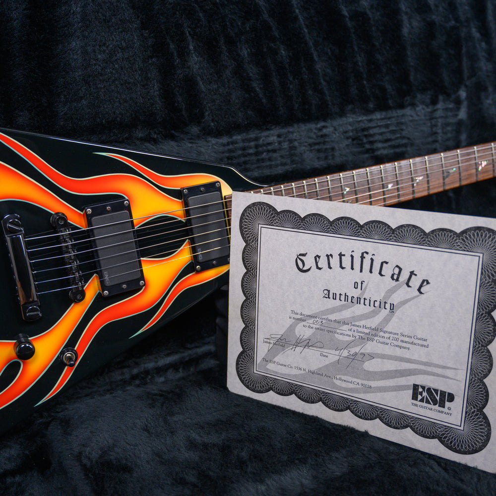 
                      
                        ESP Custom Shop James Hetfield JH-1 Black w/ Flame Graphic #003/200 Limited Edition 1997 w/OHSC
                      
                    