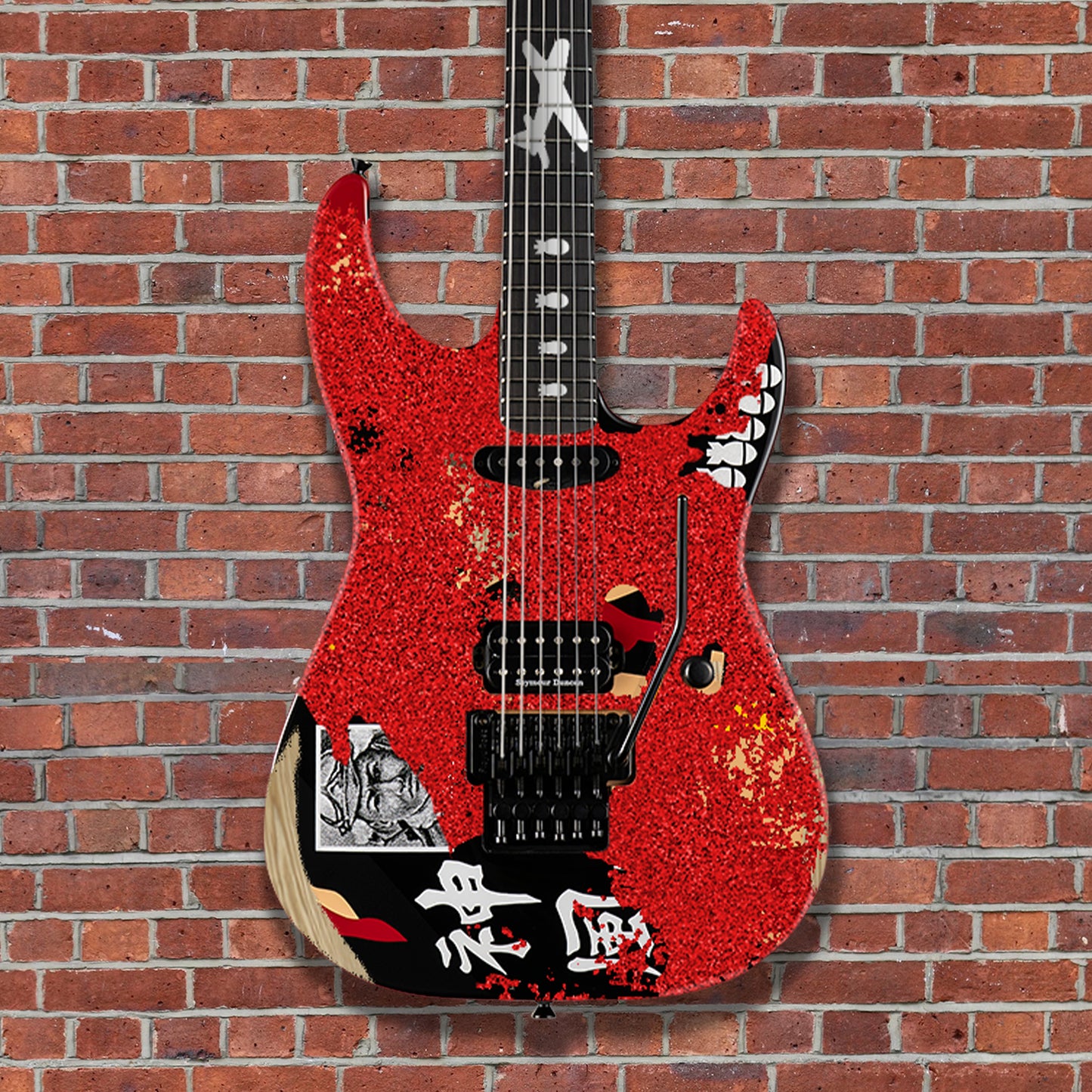 (Pre-Order) ESP Custom Shop George Lynch - Red Sparkle Painted Over Kamikaze-I Graphic Distressed With Matching Headstock