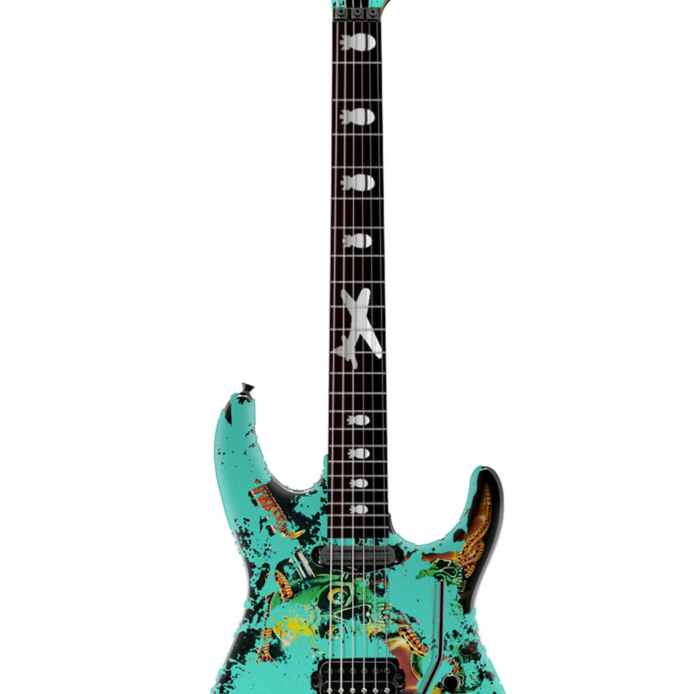 
                      
                        (Pre-Order) ESP Custom Shop George Lynch - Seafoam Green Painted Over Skulls & Snakes Graphic Distressed With Matching Headstock
                      
                    