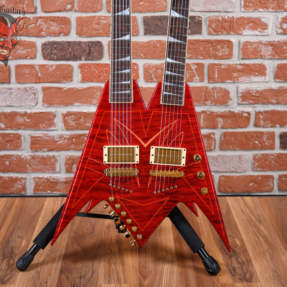 Jackson USA Custom Shop Master Built King V Double Neck Flame Maple Top in Transparent Red with Pinstripes 2007 w/OHSC