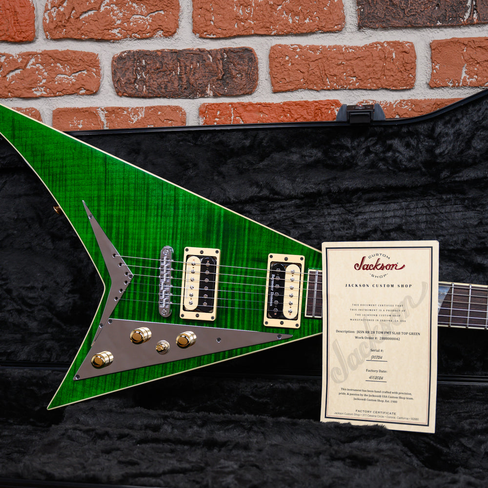 
                      
                        Jackson USA Custom Shop RR 2H TOM FMT MAH Slab Top Rhoads Flame Maple Top in Transparent Green 2024 w/OHSC
                      
                    