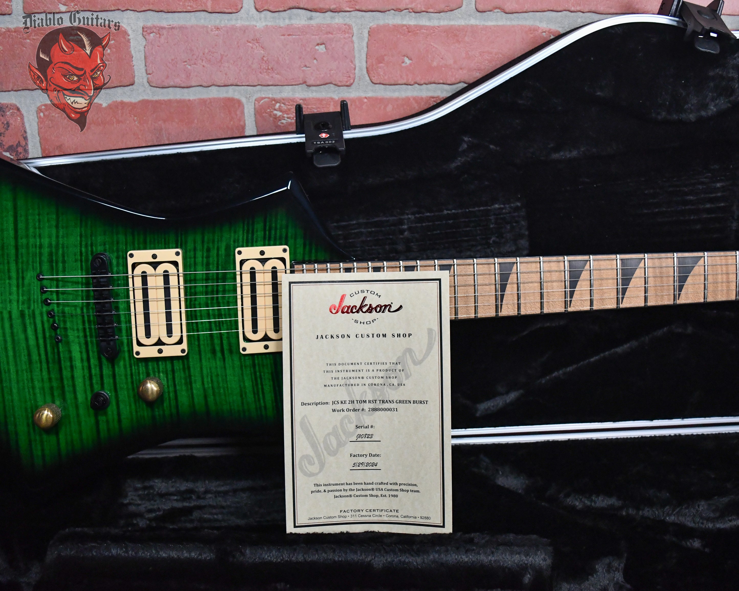 Jackson Usa Custom Shop KE-2H TOM RST Kelly Flame Maple Top Transparent Green Burst 2024 w/OHSC