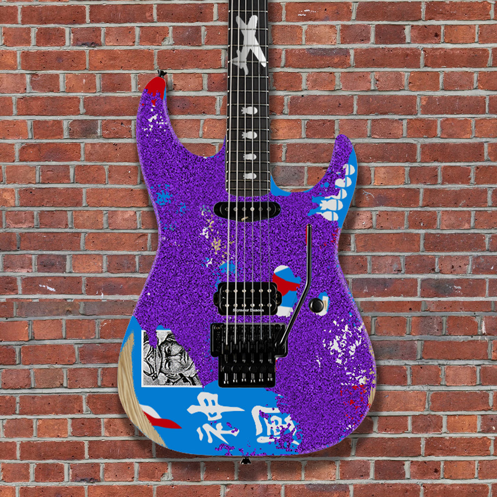 (Pre-Order) ESP Custom Shop George Lynch - Purple Sparkle Painted Over Kamikaze-II Graphic Distressed With Matching Headstock