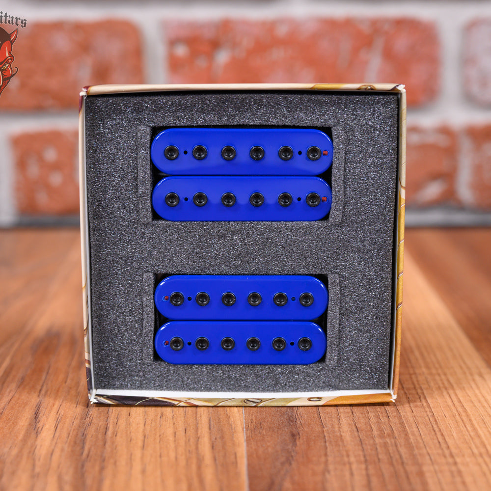 
                      
                        Bare Knuckle Juggernaut Humbucker set with Blue Bobbins and Black Bolts 53mm Trem Spaced
                      
                    