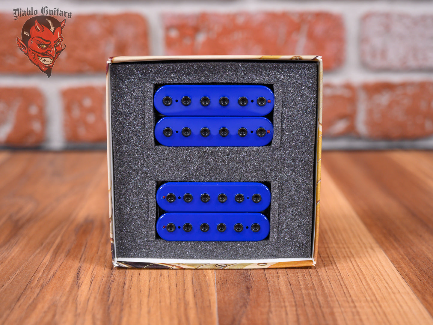 Bare Knuckle Juggernaut Humbucker set with Blue Bobbins and Black Bolts 53mm Trem Spaced