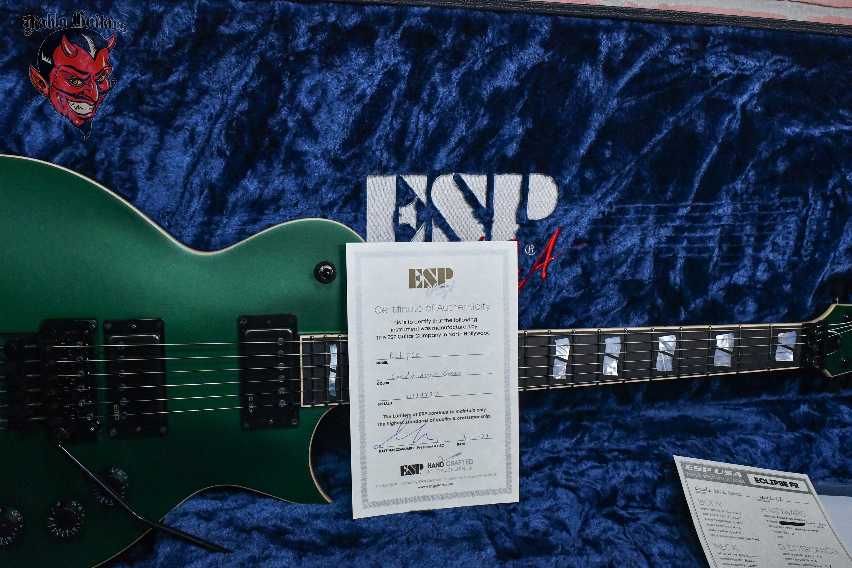 ESP USA Custom Shop Eclipse FR Candy Apple Green Satin 2024 w/OHSC