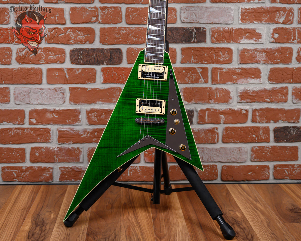 Jackson USA Custom Shop RR 2H TOM FMT MAH Slab Top Rhoads Flame Maple Top in Transparent Green 2024 w/OHSC