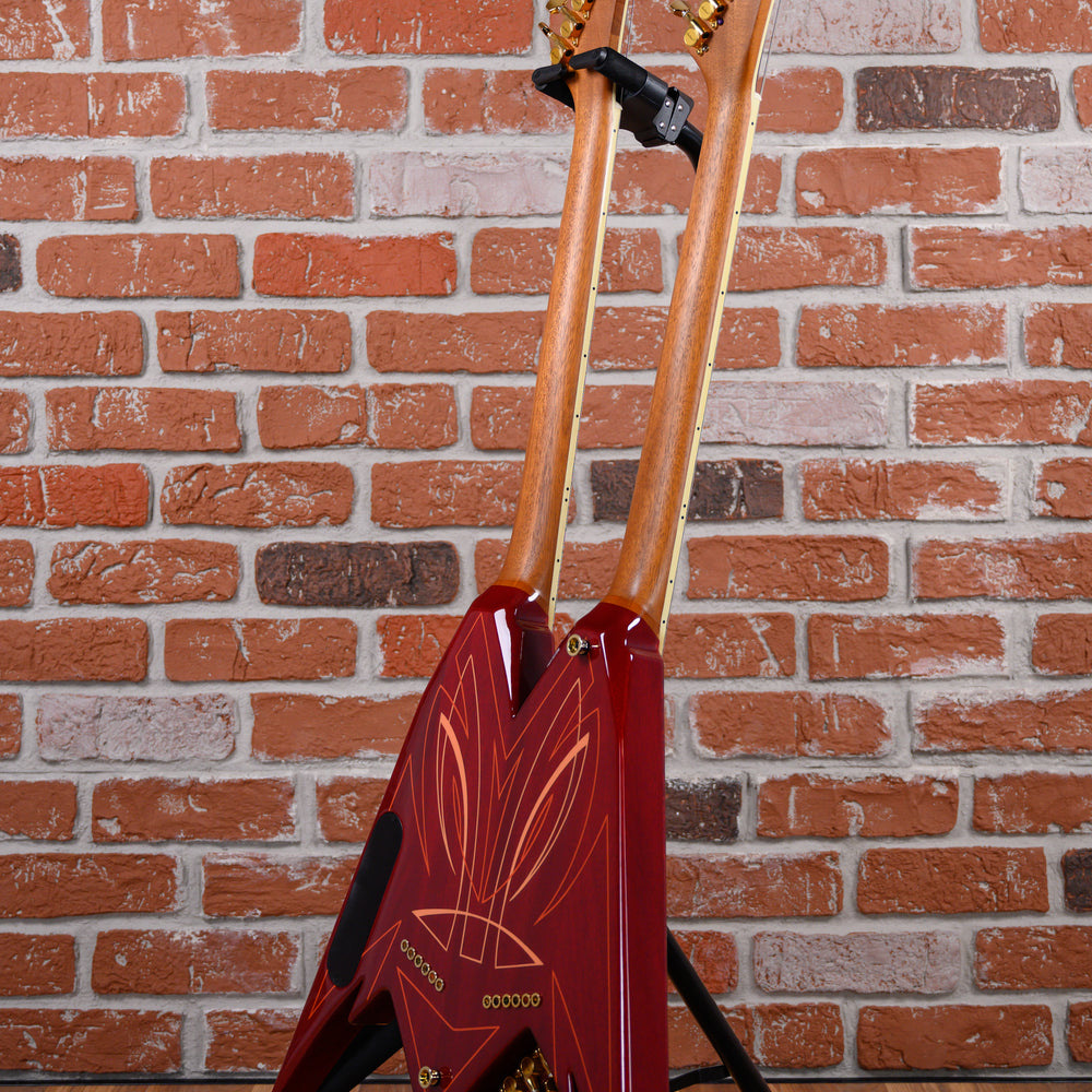 
                      
                        Jackson USA Custom Shop Master Built King V Double Neck Flame Maple Top in Transparent Red with Pinstripes 2007 w/OHSC
                      
                    