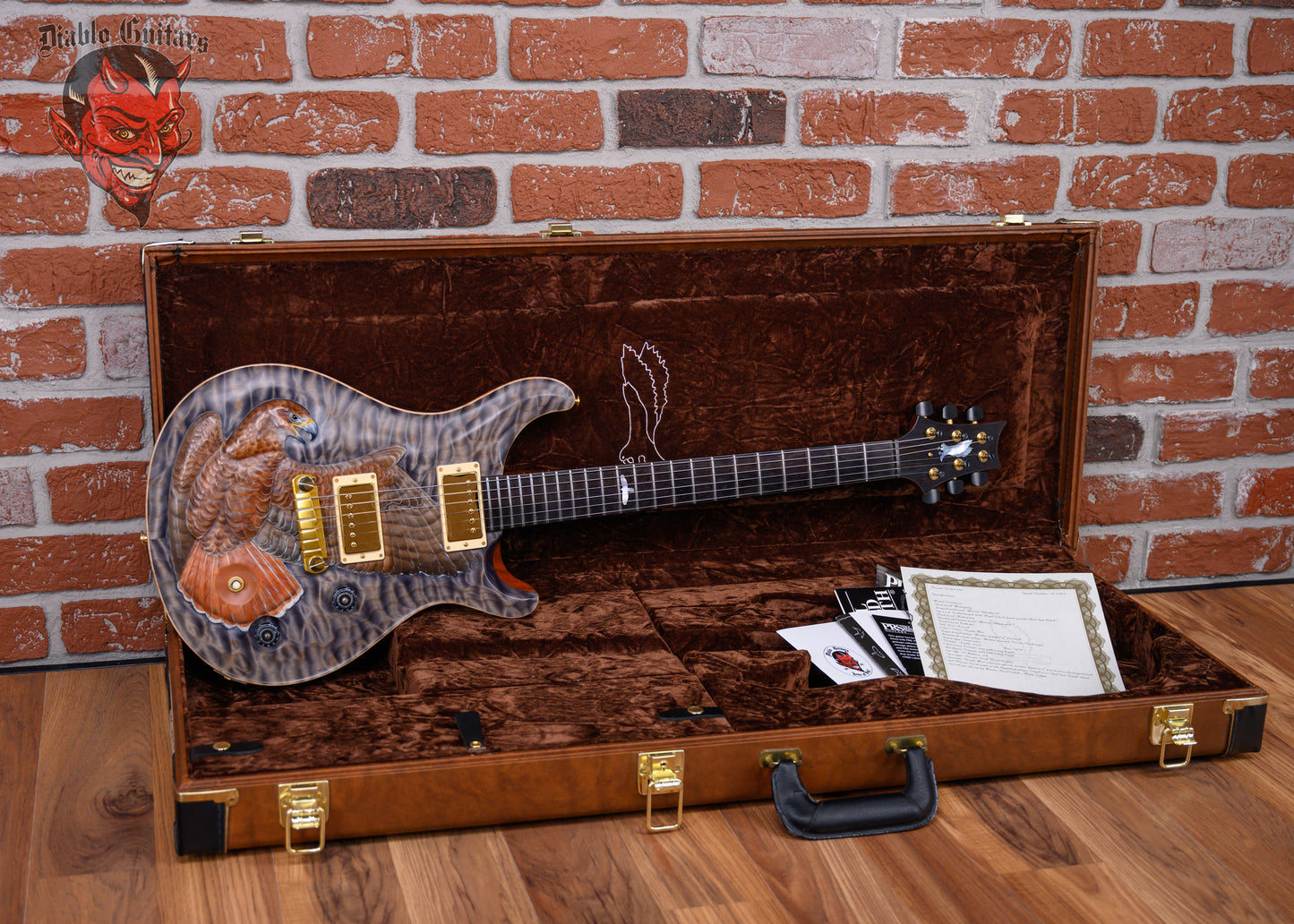 PRS Private Stock#6702 Custom 22 Quilted Maple Top with Floyd Sholz Hand Carved “Red Tail Hawk” in Satin Purple Mist 2018 w/OHSC