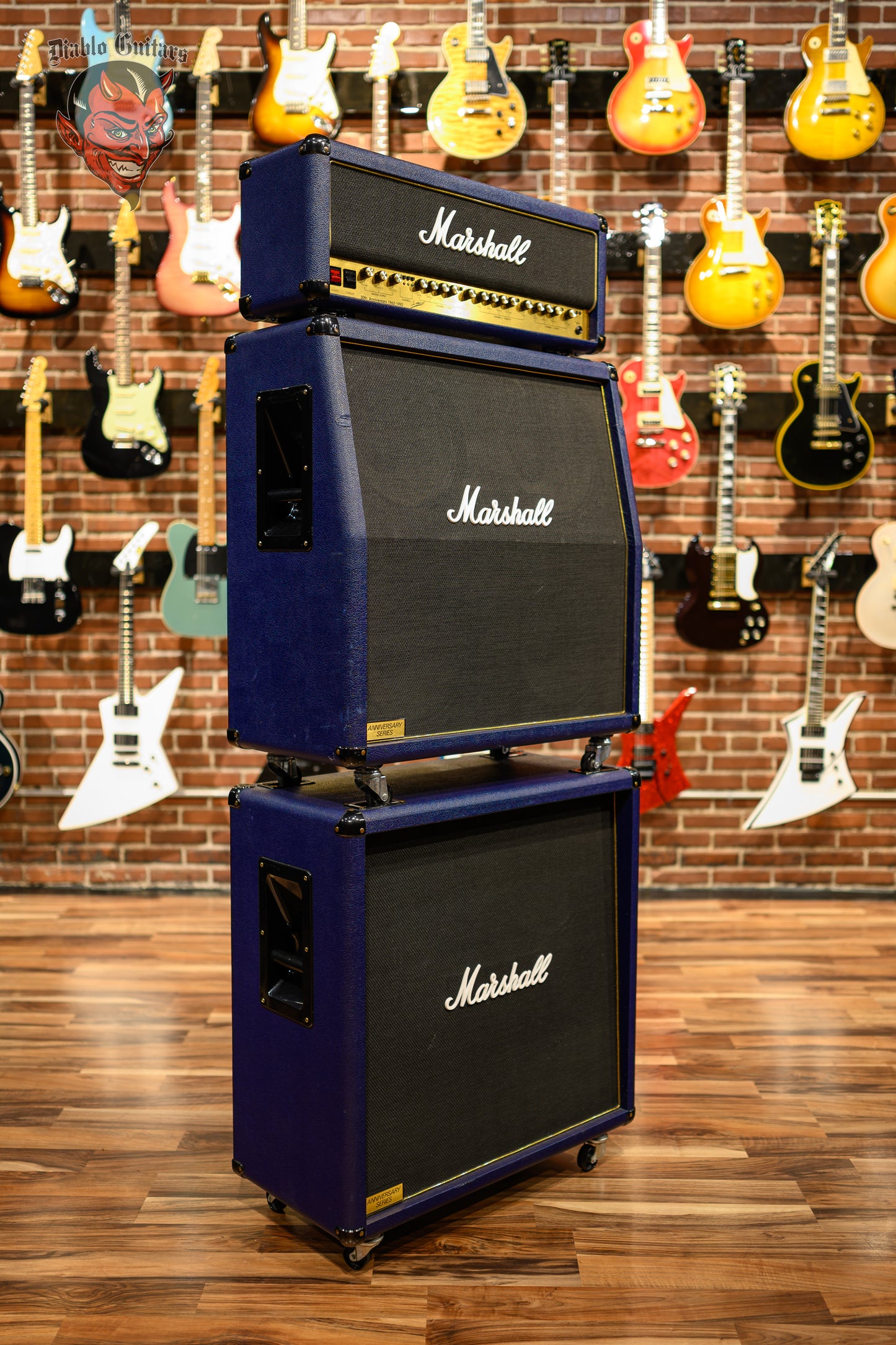 Marshall 6100 30th Anniversary Series 3-Channel 100-Watt Guitar Amp Head 1992 Blue w/ Matching 4x12 6960A & 6960B Cabs w/ Covers