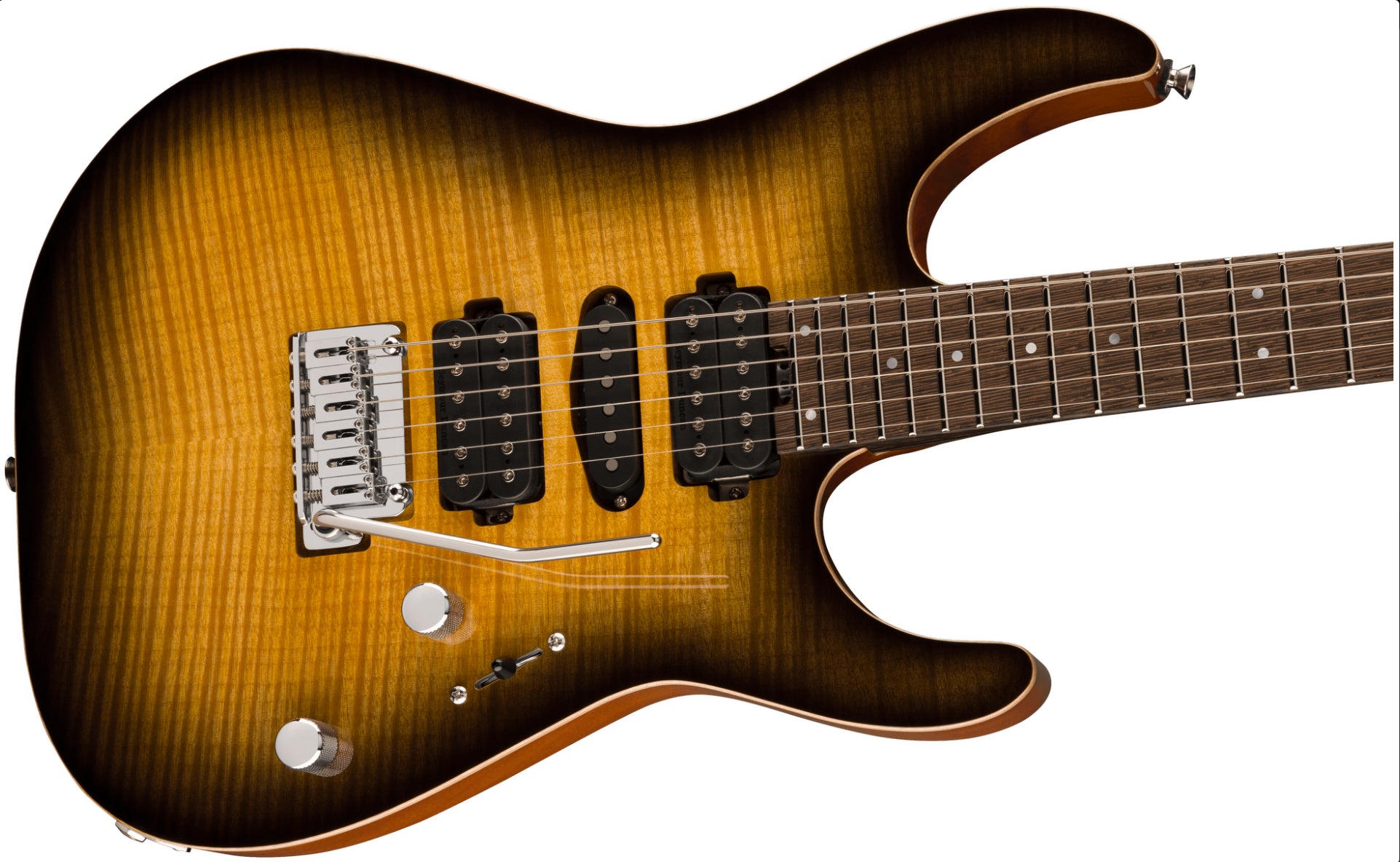 Charvel MJ Dinky DK24 HSH 2PT W MAH FM Flame Maple Top in Antique