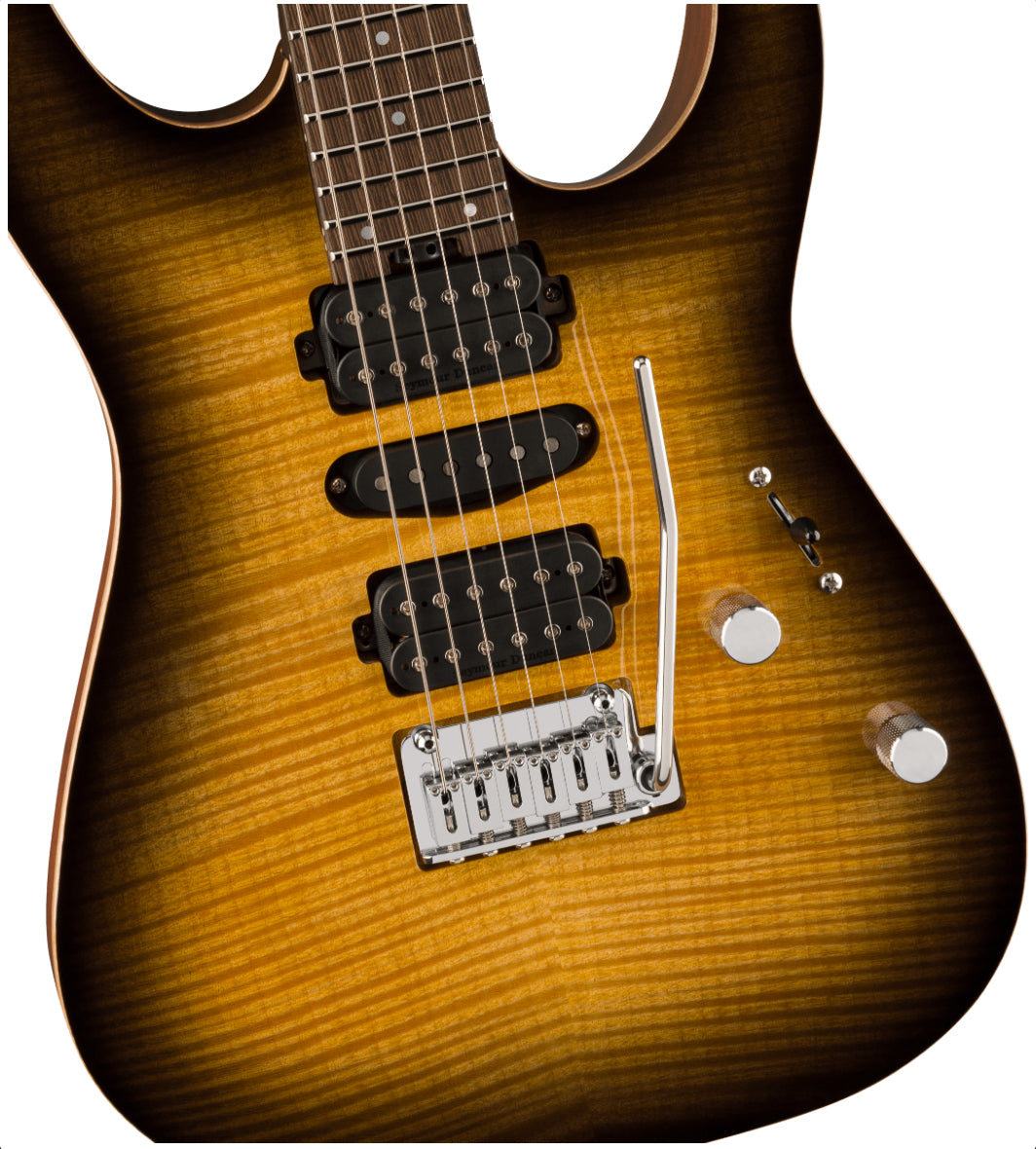 Charvel MJ Dinky DK24 HSH 2PT W MAH FM Flame Maple Top in Antique