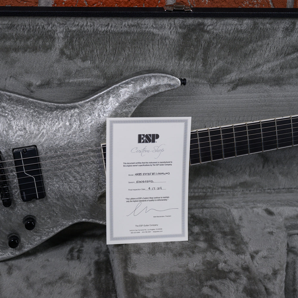 
                      
                        ESP Custom Shop Signature Series Stef Carpenter Signature E-Stef B7 1-Hum Liquid Metal Silver 2024 w/OHSC
                      
                    