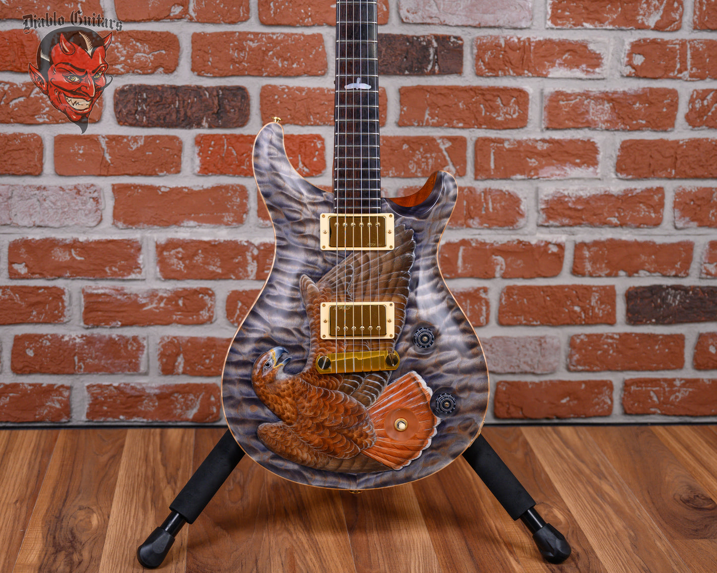 PRS Private Stock#6702 Custom 22 Quilted Maple Top with Floyd Sholz Hand Carved “Red Tail Hawk” in Satin Purple Mist 2018 w/OHSC