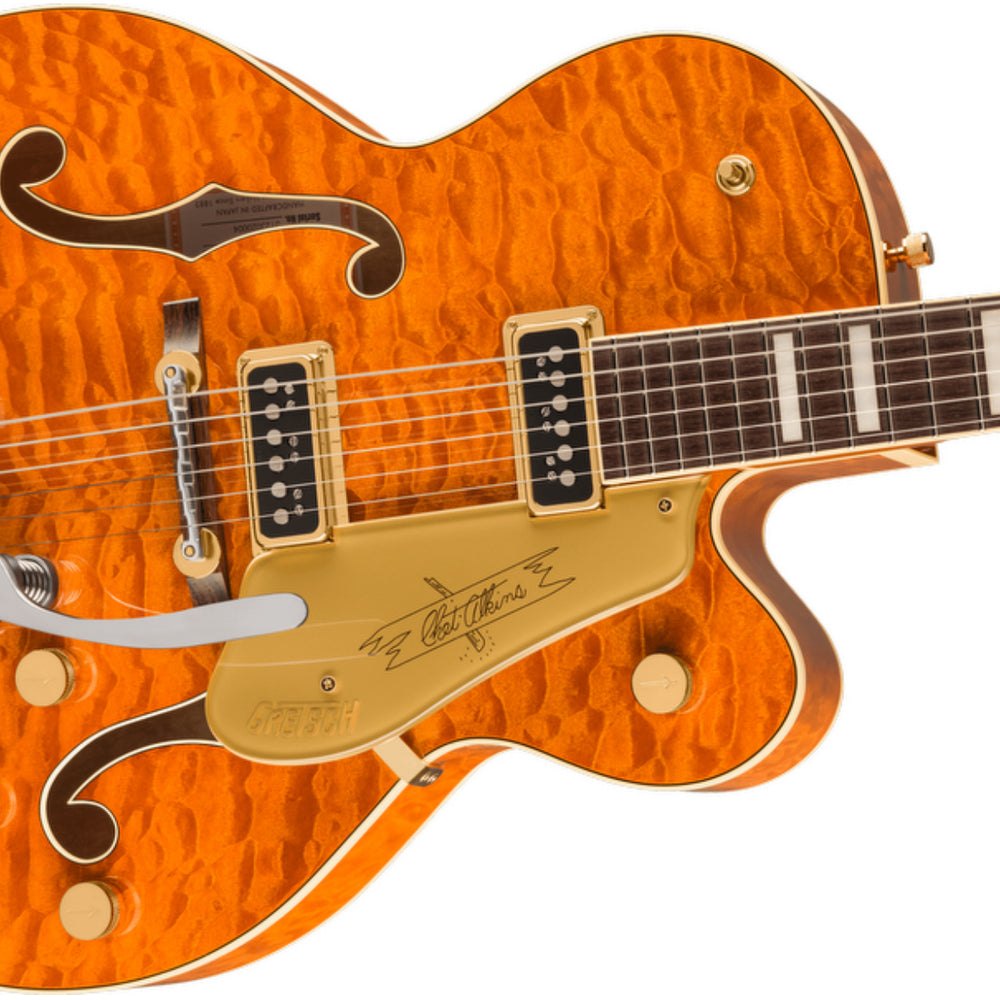 
                      
                        Gretsch G6120TGQM-56 Limited Edition Quilt Classic Chet Atkins Hollow Body with Bigsby Roundup Orange Stain Lacquer 2024 w/OHSC
                      
                    