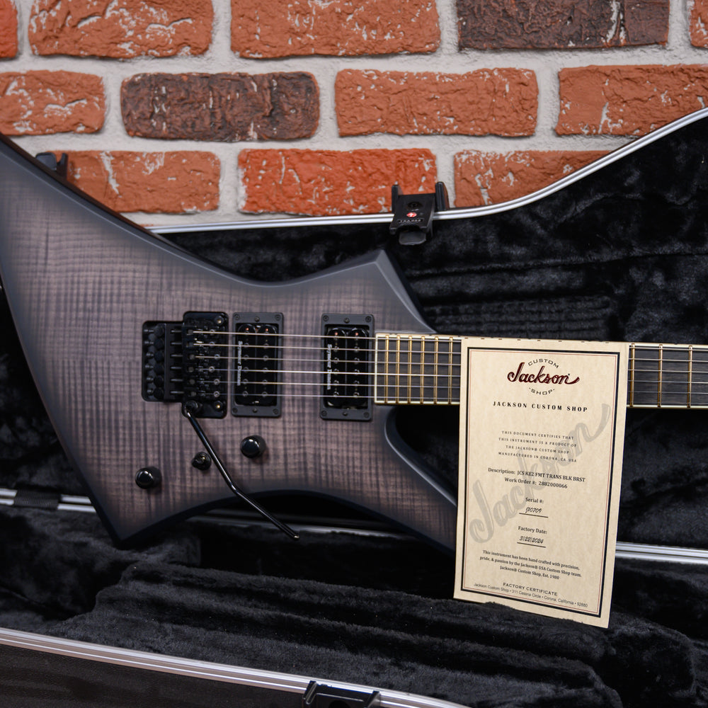 
                      
                        Jackson USA Custom Shop Kelly  KE2 Flame Maple Top Matte Satin Trans Black Burst W/Matching Reverse Headstock 2024 w/OHSC (B-Stock)
                      
                    