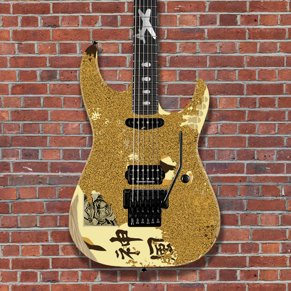 (Pre-Order) ESP Custom Shop George Lynch - Aztec Gold Sparkle Painted Over Kamikaze-III Graphic Distressed With Matching Headstock