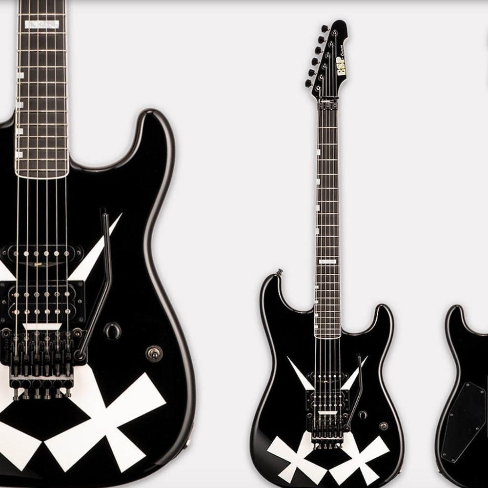 (Pre-Order) ESP Custom Shop Chris Degarmo "Cross Daggers" ST Black With White Cross Daggers Graphic 2025