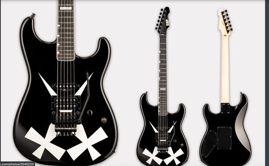 (Pre-Order) ESP Custom Shop Chris Degarmo "Cross Daggers" ST Black With White Cross Daggers Graphic 2025