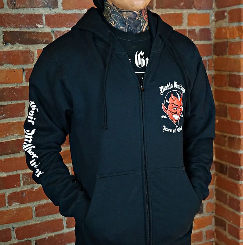 
                      
                        Diablo Guitars Zip-Up Hoodie "Axes of Evil EST.666" Evil MF Sleeve
                      
                    