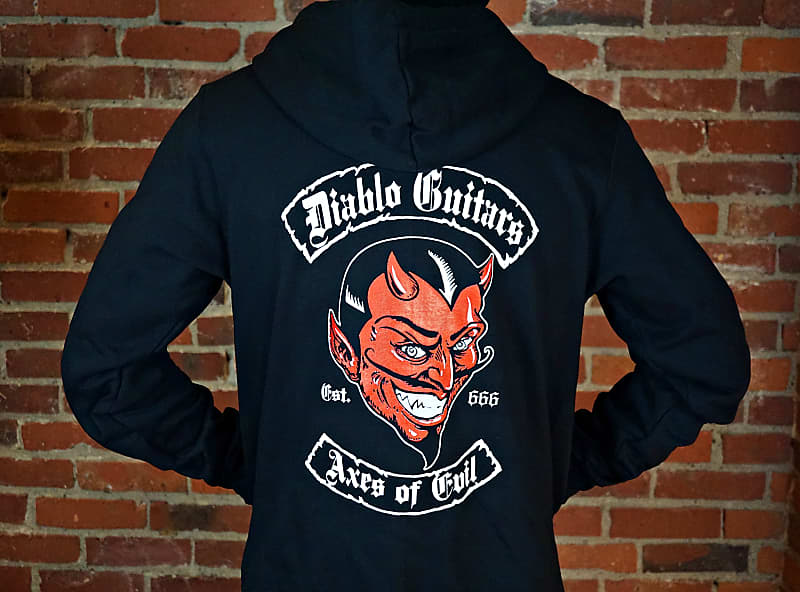 
                      
                        Diablo Guitars Zip-Up Hoodie "Axes of Evil EST.666" Evil MF Sleeve
                      
                    