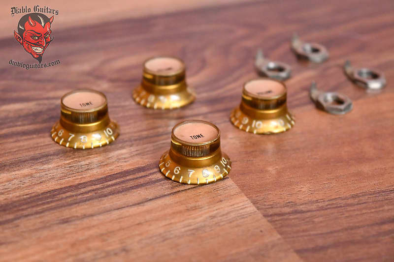 Gibson 1961 Original Gold Top Hat Reflector Knob Set with Pointers 1961 Late 1950's Early 1960's