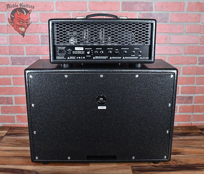 
                      
                        Soldano Custom Shop SLO30 30Watt All Tube Head w/ Matching 2x12 Cab Deep Space Tolex With Black Grill and Black Chicken Head Knobs
                      
                    