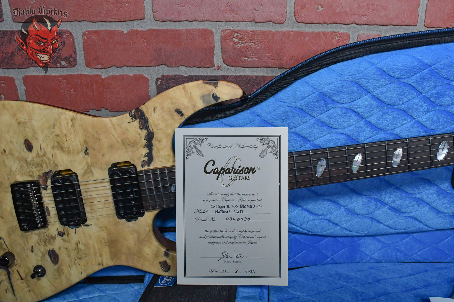 Caparison Limited Run Custom Line 25th Anniversary Dellinger II FX/BBMB3 Buckeye Burl Top Natural Matt Japan 2021 w/OSSC