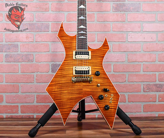 B.C.Rich USA One Off Warlock Supreme Flame Maple Top Transparent Amber 1986 w/G&G Hardshell Case