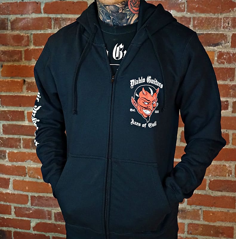 
                      
                        Diablo Guitars Zip-Up Hoodie "Axes of Evil EST.666" Evil MF Sleeve
                      
                    